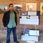 Student Joel Ferreira displays his design.